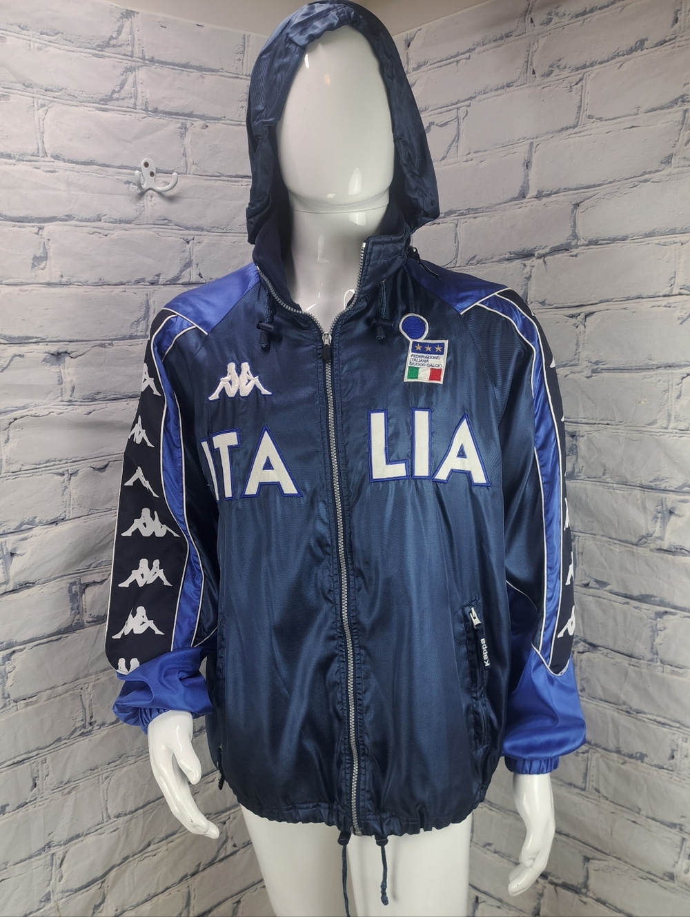 Vintage 90s Y2K Kappa Gara Official Italy Football Jacket Soccer Hoodie Medium